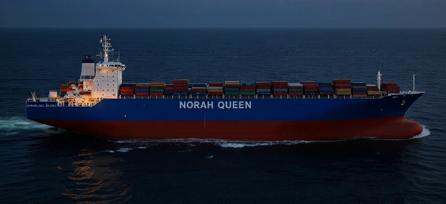MV Norah Queen general cargo vessel under way at dusk