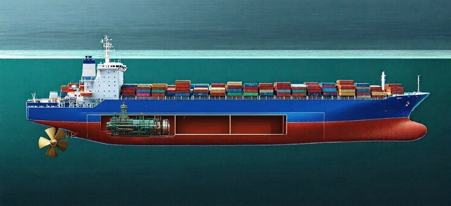 Cutaway visualization of a cargo vessel showing the systems SEA ARK services